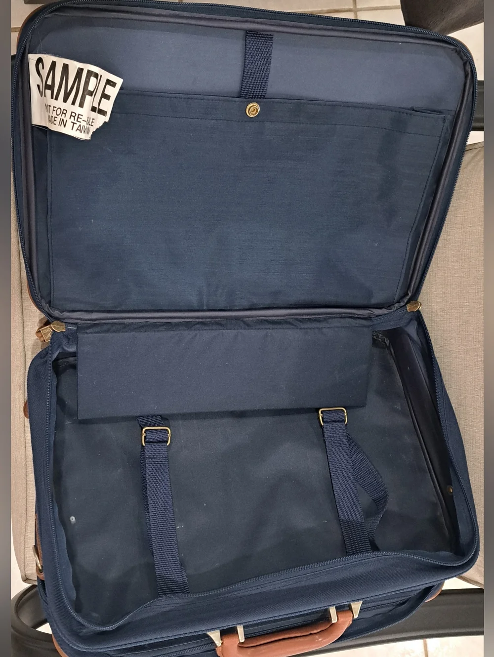 Vintage PGA Tour Suitcase Luggage - Blue Nylon & Tan Leather